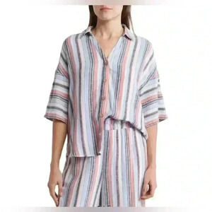 Women’s LAUNDRY by Shelli Segal Button Front Shirt in Blue Multi Stripe